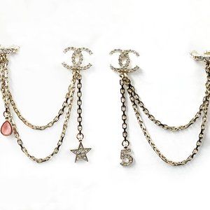 Chanel Gold CC Crystal Chain Star 5 Cuff Piercing Earrings